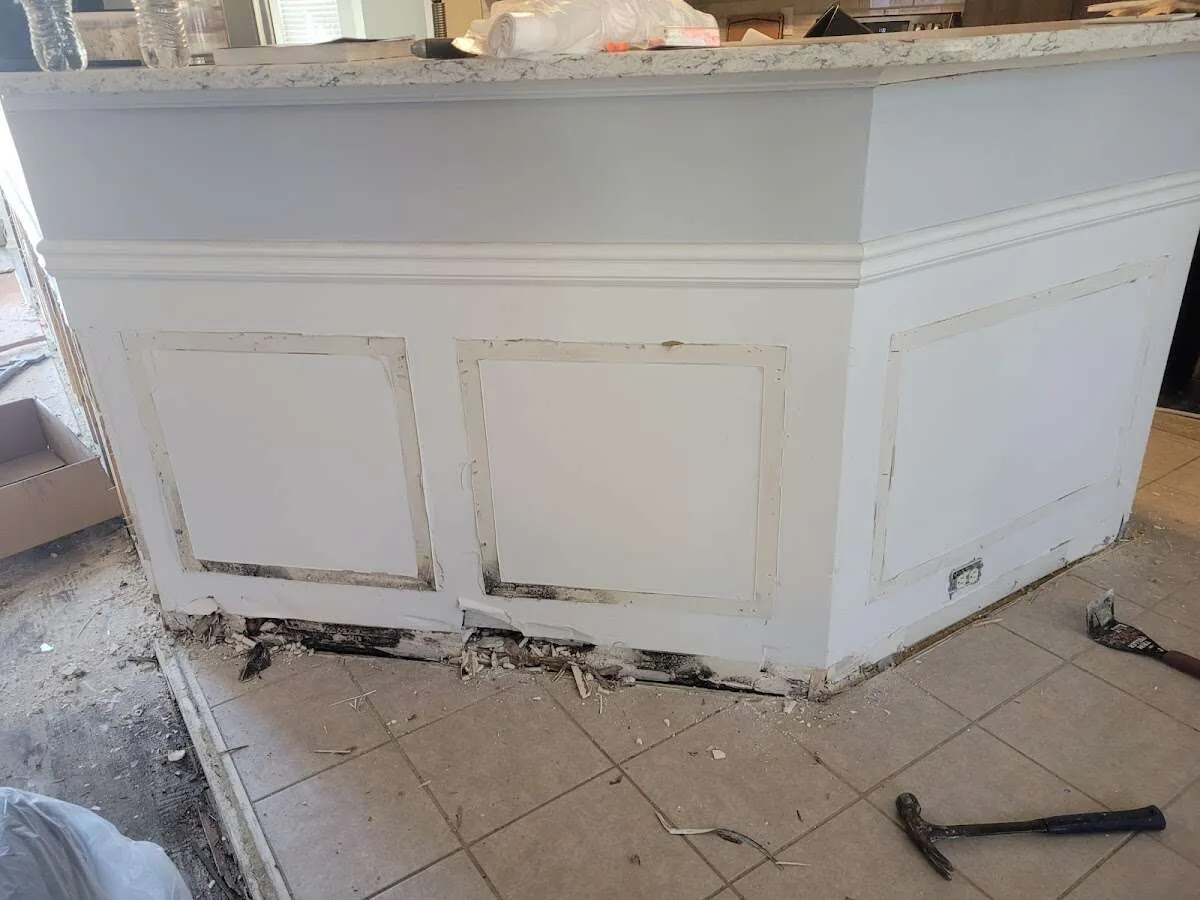 Water damage and mold on kitchen during Sewage Cleanup & Sanitation in Bergenfield